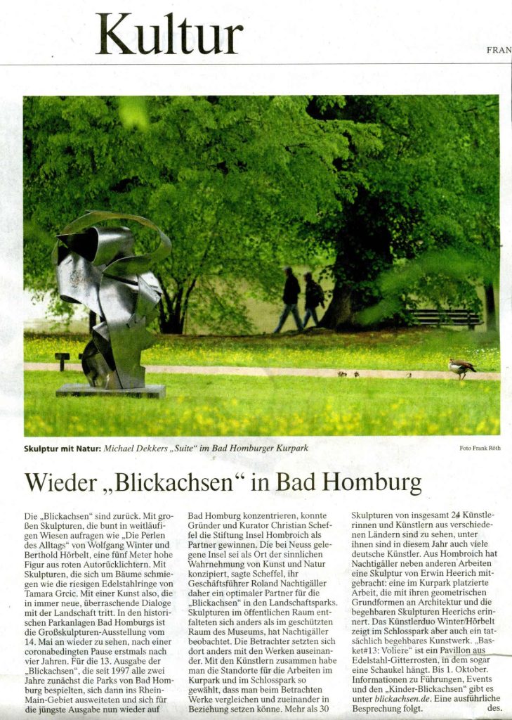 FAZ Frankfurter Allgemeine Zeitung Blickachsen 13 11.05.2023 Skulptur Suite von Michael Dekker